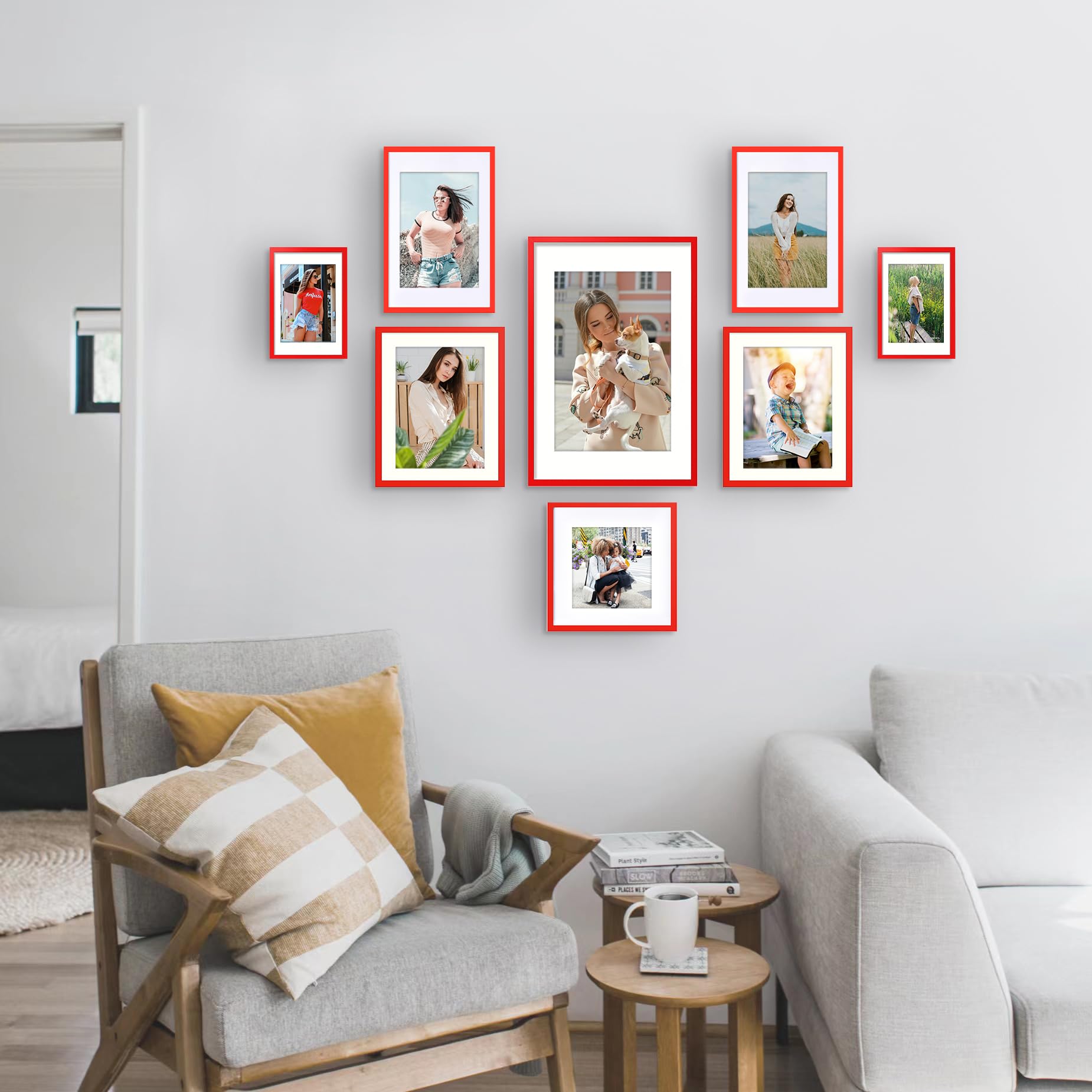 wyooxoo 8x8 Picture Frames Set of 4 Made Of Solid Wood Red Photo Frames Colorful Frame with HD Plexiglass, Wall or Tabletop Disp